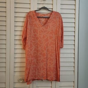 Tybee Island Clothing Company Cover Up ~ Size M ~ Coral/White Starfish